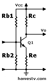 Schematic: Typical 
          NPN amplifier using 4-resistor biasing