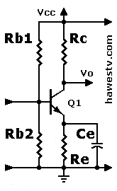 Schematic: NPN transistor with emitter-bypass 
                  capacitor