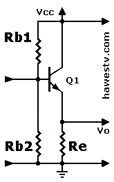 Schematic: Typical 
          voltage-follower with NPN transistor
