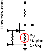 Schematic: Source resistor might be 1/Gm