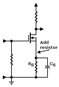 Schematic: How to partially bypass the source resistor. Mouse over to connect capacitor.