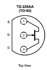 Pinout drawing for 
             Type 2N3819 JFET, with reversed source and drain pins (Symmetrical JFET).