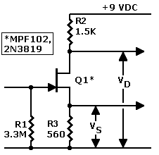 Schematic: JFET test circuit for spec spread