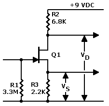Schematic of JFET preamplifier test circuit