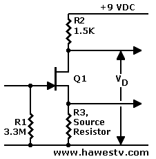 Art: Shows how to measure drain
           voltage with DVM: Drain to ground