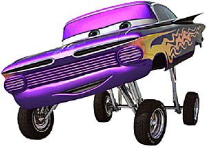 Illustration: 
       Highly customized '59 Chevy Impala. Impressive low-rider hydraulics! A real purple dragon.