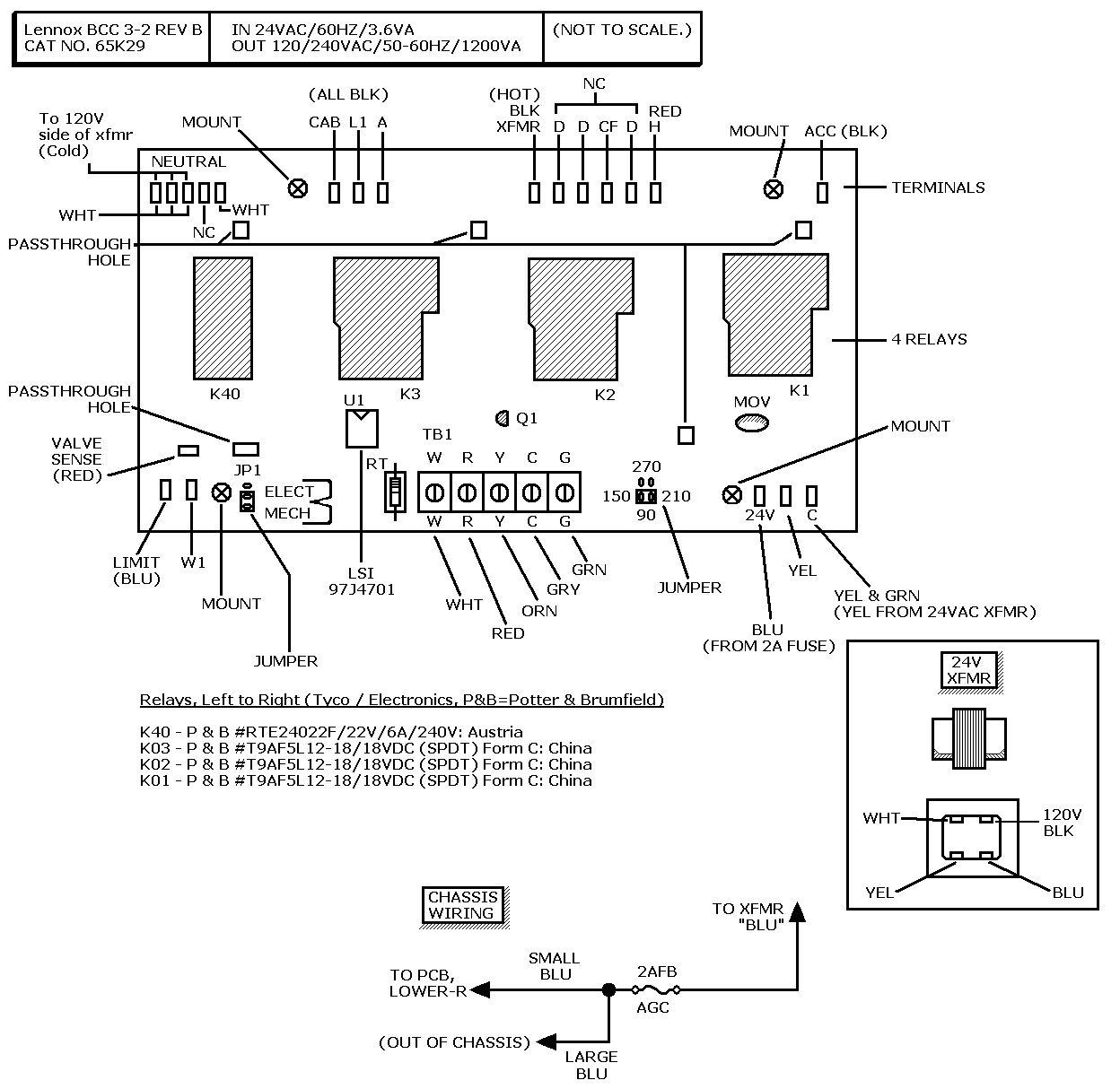 Line drawing by seller: Lennox 
      controller board 65K29