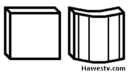 Line drawing: Screen with bowed appearance, due to lensing effect