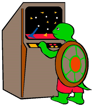 Cartoon: Turtle playing a 1980s video game