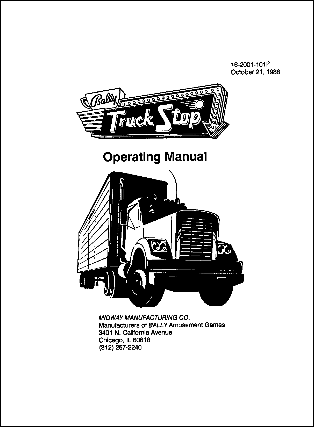 Cover of my 1988 manual for Truck Stop, first Bally game after Williams bought Bally