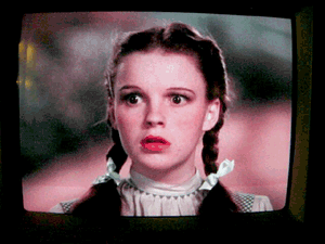 Wizard of Oz 
            shots off two-color TV by Cliff Benham: Dorothy, Scarecrow