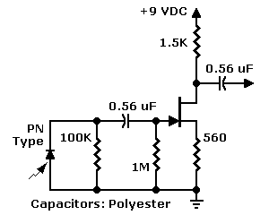 Schematic: JFET
       input circuit for photodiode