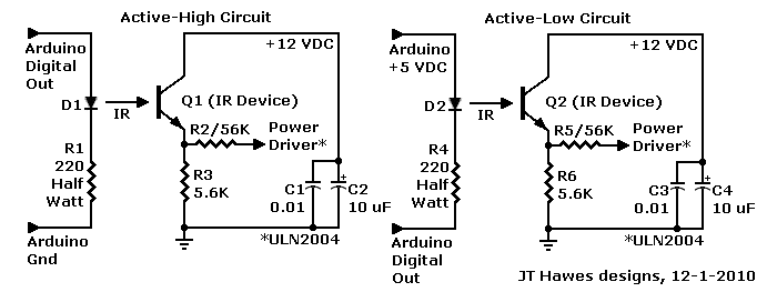 Schematic: Opto drives stepper motor from Arduino