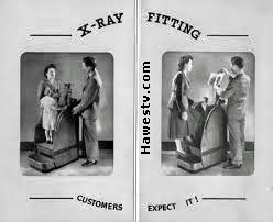 Vintage  
             postcard: X-ray Fitting; Customers Expect It!