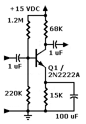 Example 
                    schematic: High-Z, inverting preamp.