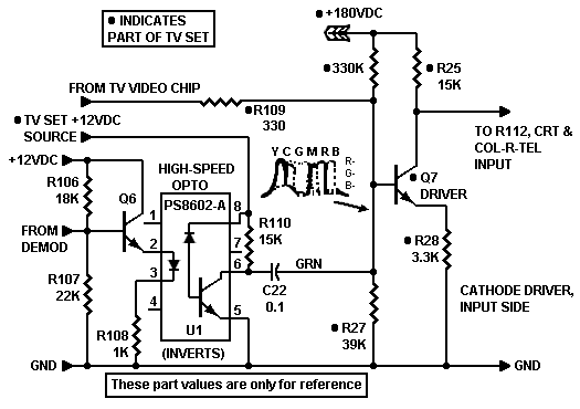Schematic
  for experimental color difference amplifier circuit