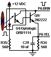 Schematic of phototransistor pickup
   circuit for disc wedges (Farbfernsehen)