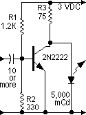 Schematic: Simplest mechanical TV monitor circuit: 3V, 1 LED