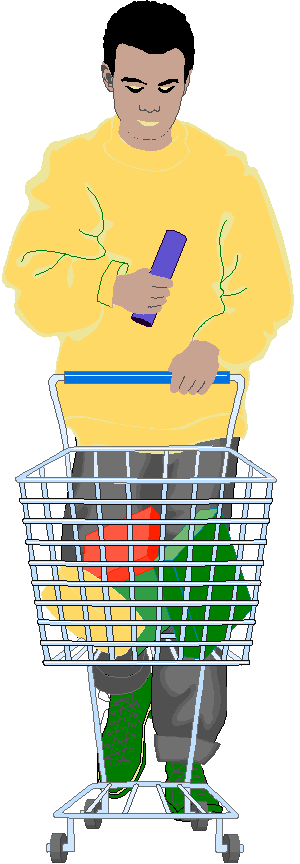 Illustration of grocery shopper with cart