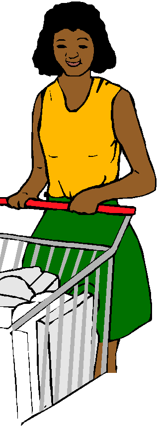 Art: Female grocery shopper with cart