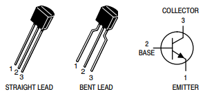 Drawing: TO-92 
       transistor package, with pinout, from 2N3904 datasheet