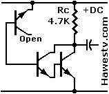 Schematic: Temperature sensor with Darlington and transistor with 
                          reversed BE junction for bias